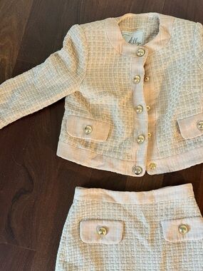 Milly of New York Cream & Pink Tweed Jacket and Skirt Set